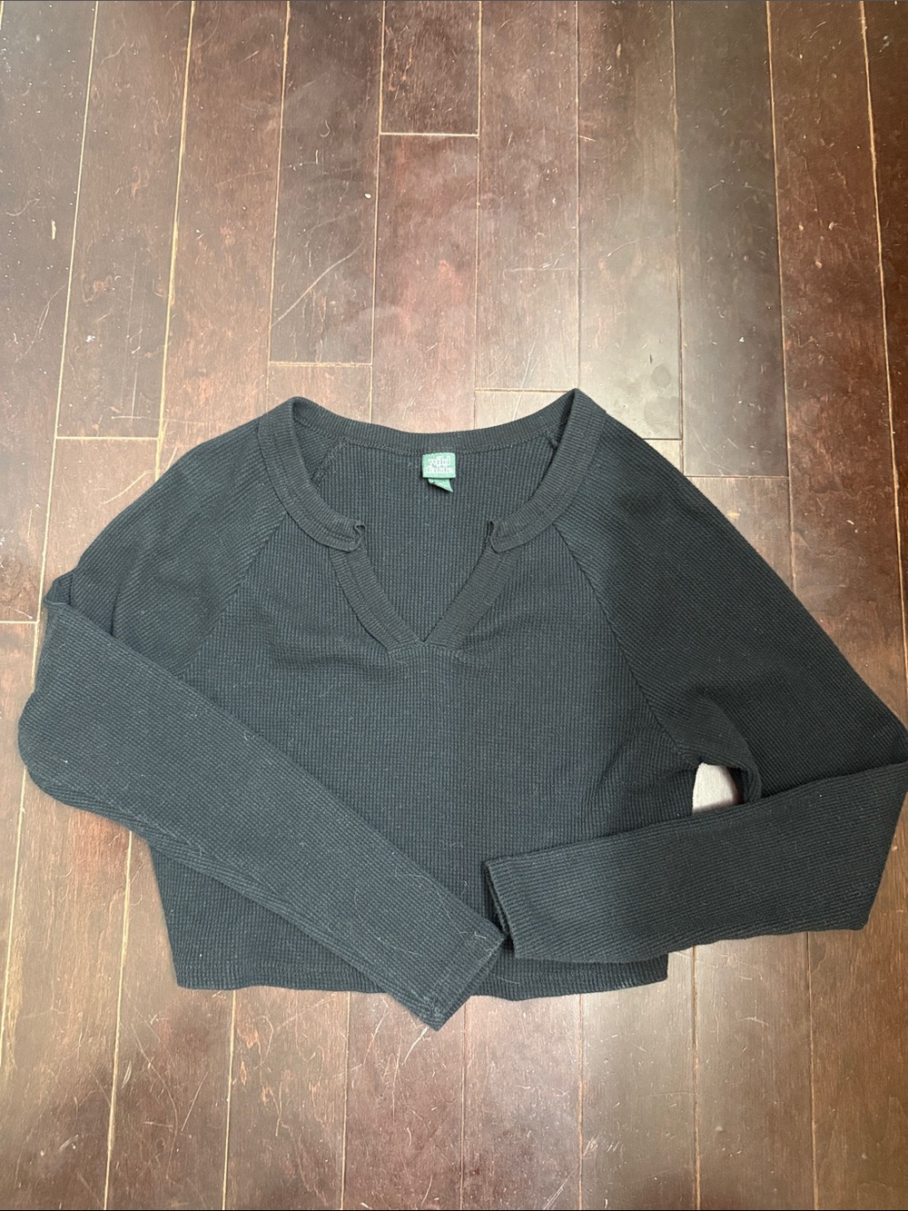 wild fable Black Ribbed V-Notch Crop Sweater